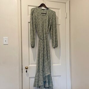 Chic Long Sleeve Green Floral Dress